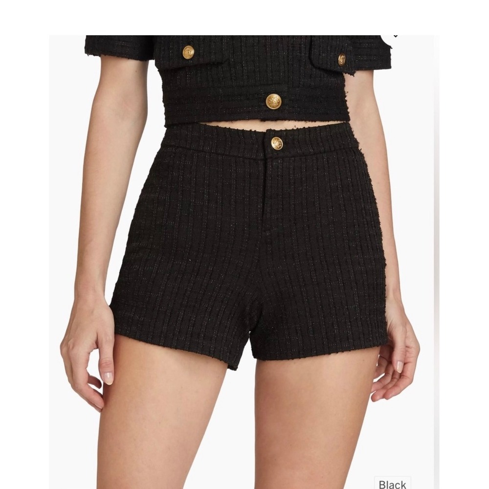 Alice and Olivia Ken Tweed High Rise Shorts Black Gold Button CC408T19601 NEW 6